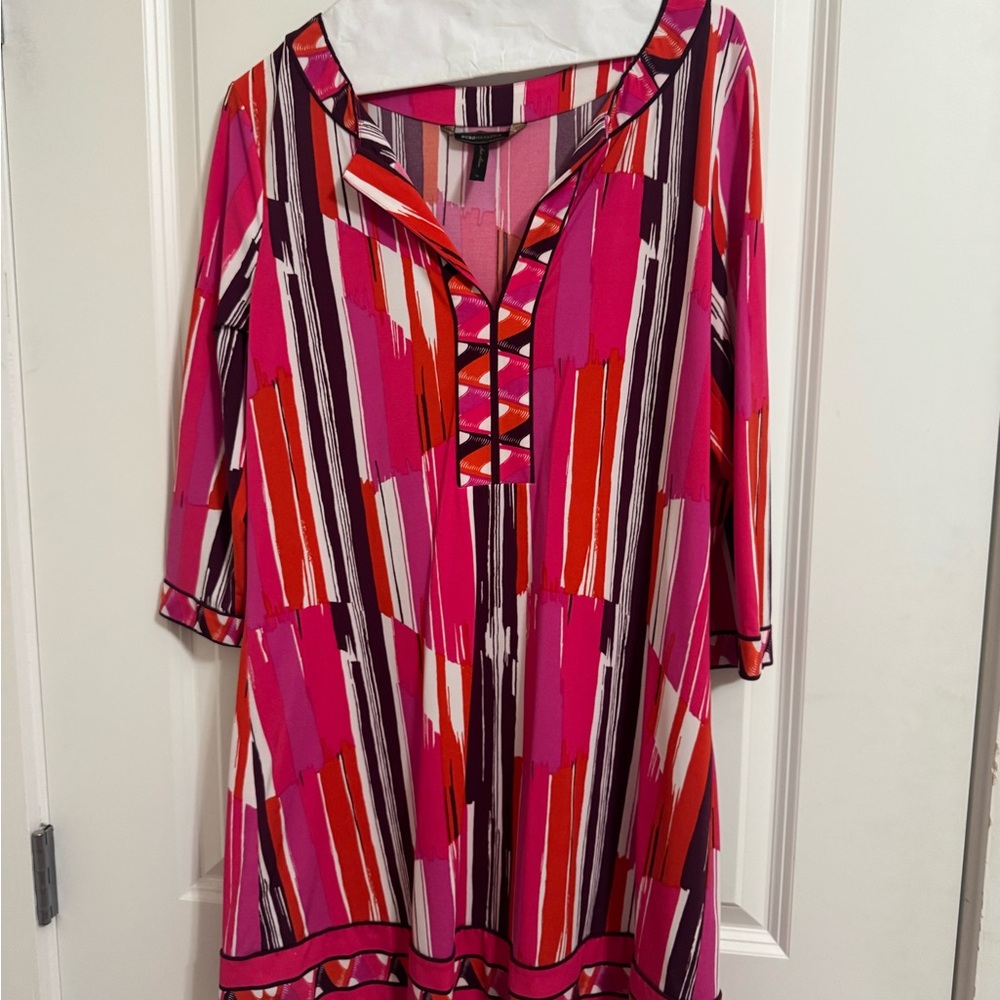 BCBGMaxAzria Pink and Red Graphic Boxy Tunic dress